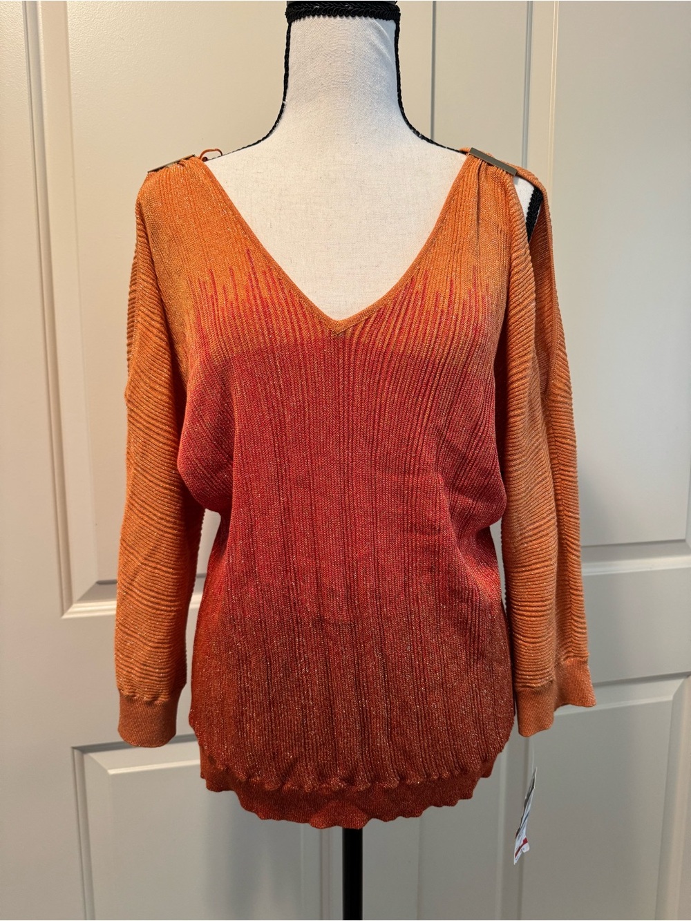 NWT INC International Concepts Ombre Orange Deep-Orange V-Neck Sweater